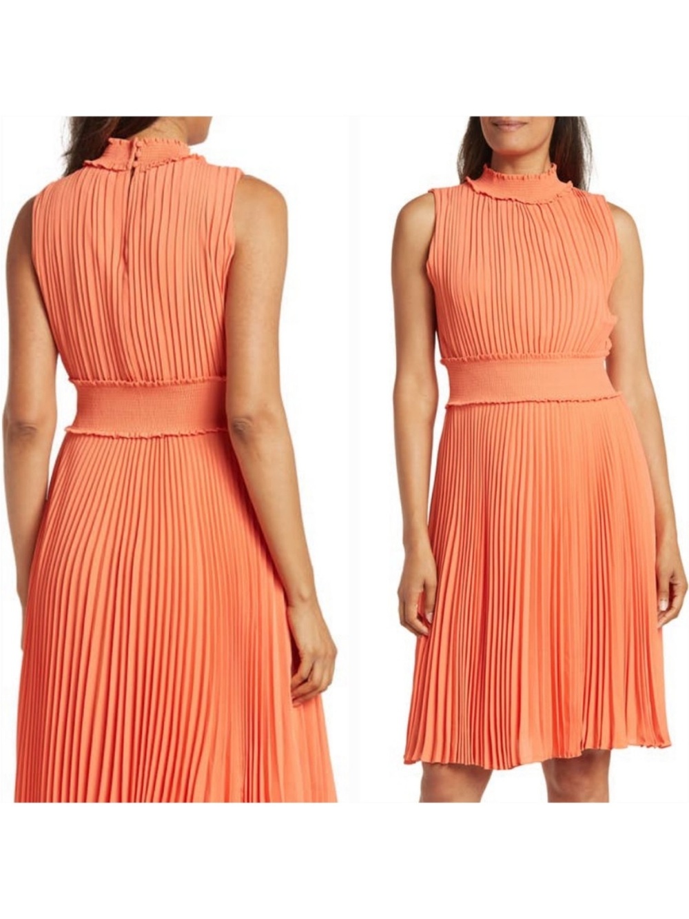 Nanette Lepore Coral Pleated Sleeveless Midi Dress